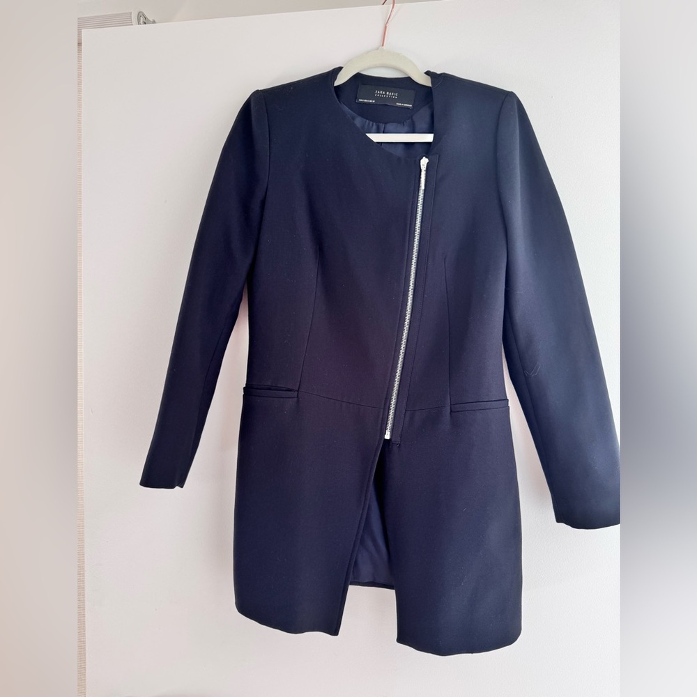 Zara Navy Women's Blazer with Zipper